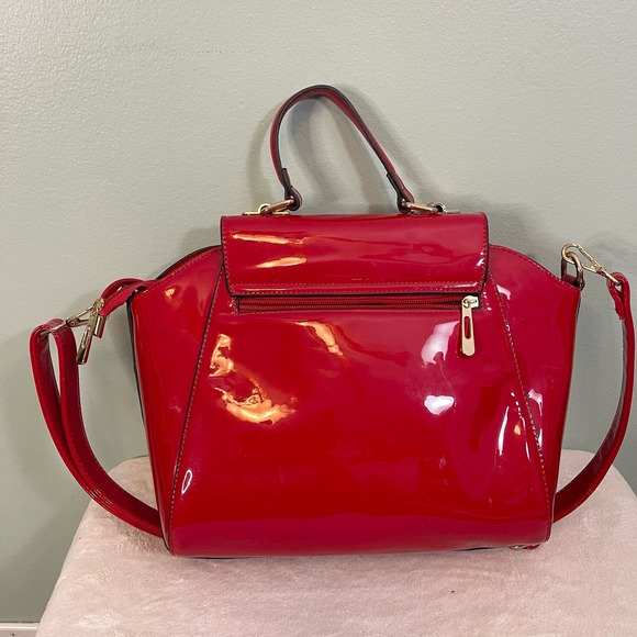 ORLI Collection Womens Crossbody Shoulder Bag Rhinestones Patent Leather Red - Picture 2 of 10